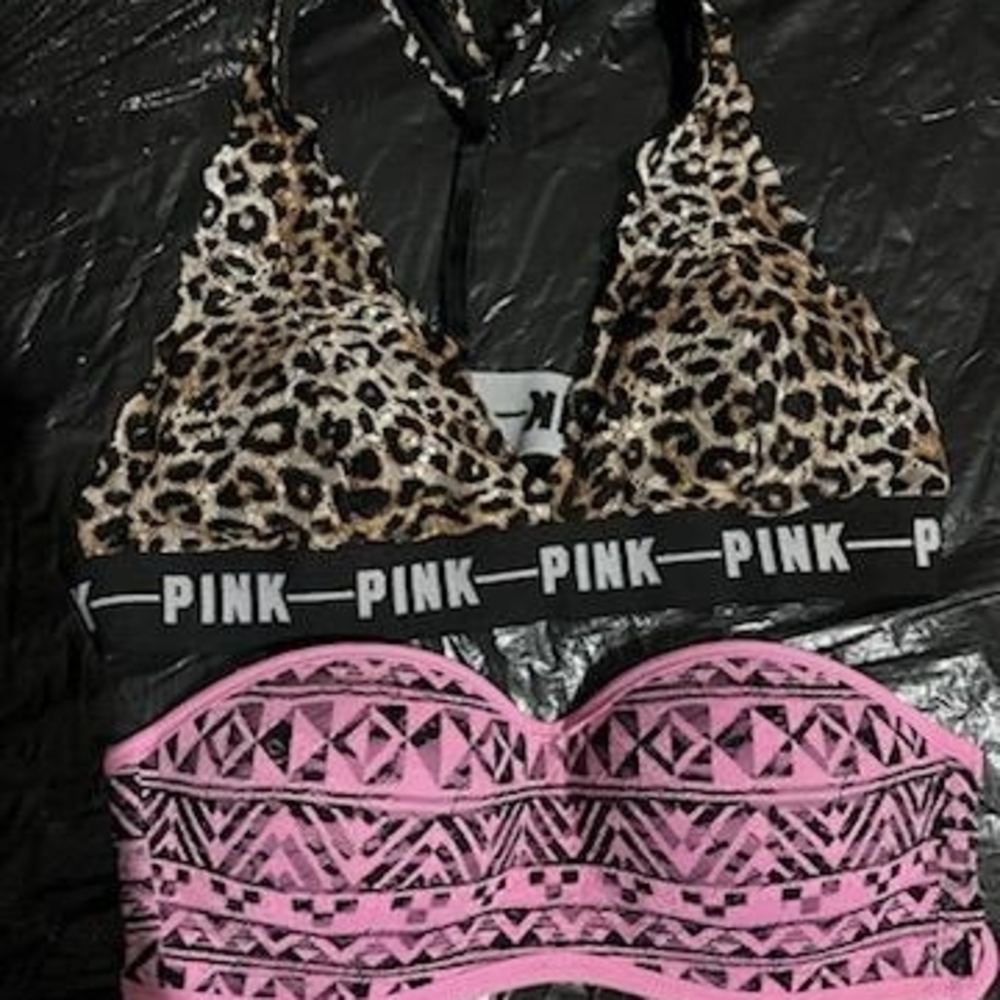 PINK Victoria's Secret Pink and Black Leopard Bralette with Pink Bandeau